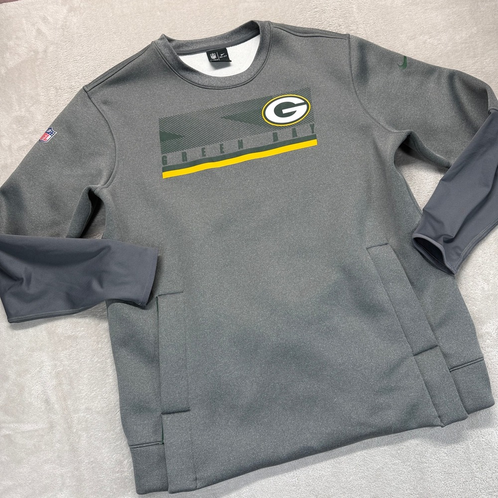 Green Bay Packers Sweatshirt Men's Large GrayNike NFL Onfield Dri-Fit Crewneck